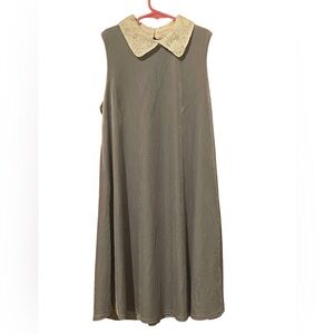 Copper Key Kids Dress with Lace Collar - Olive and Cream